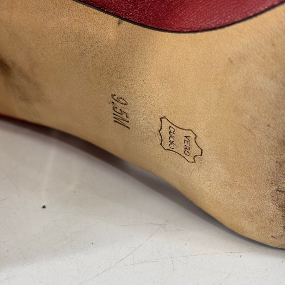 Donald Pliner Womens Size 9.5 Red Open Toe Pumps Slingback Gold Heels - Picture 9 of 13